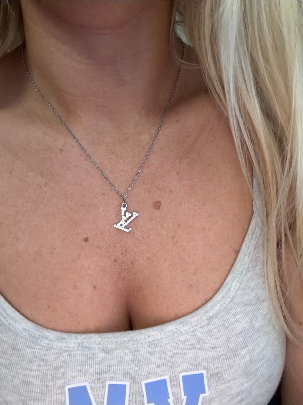 Anthropologie Silver Crystal Initial Pendant Necklace - Silver